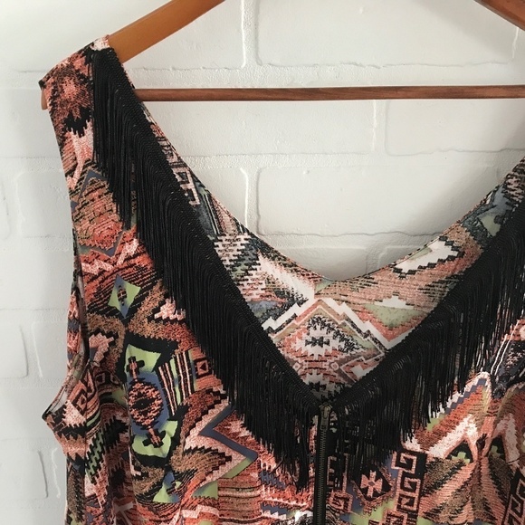 mblm Swing Dress Fringe Southwestern print Native Wrap Orange Black 4X - Picture 5 of 8